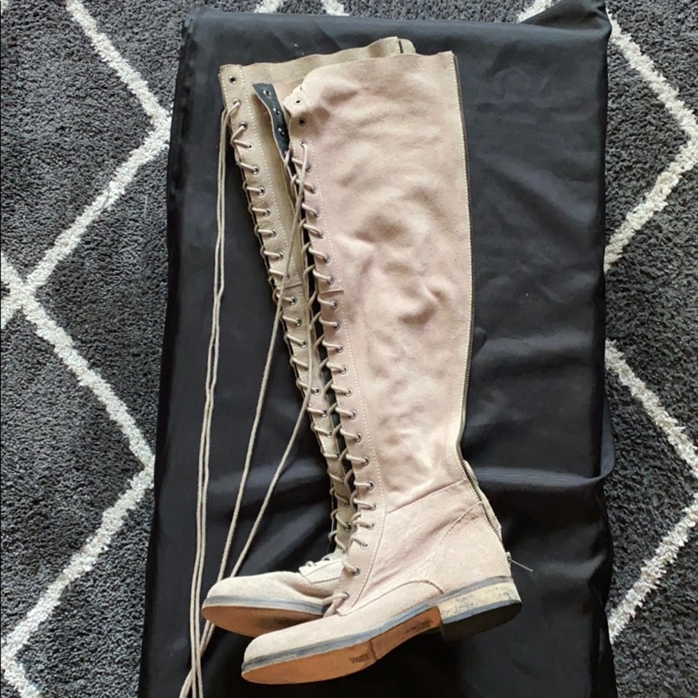 Free People thigh-high suede lace up boots